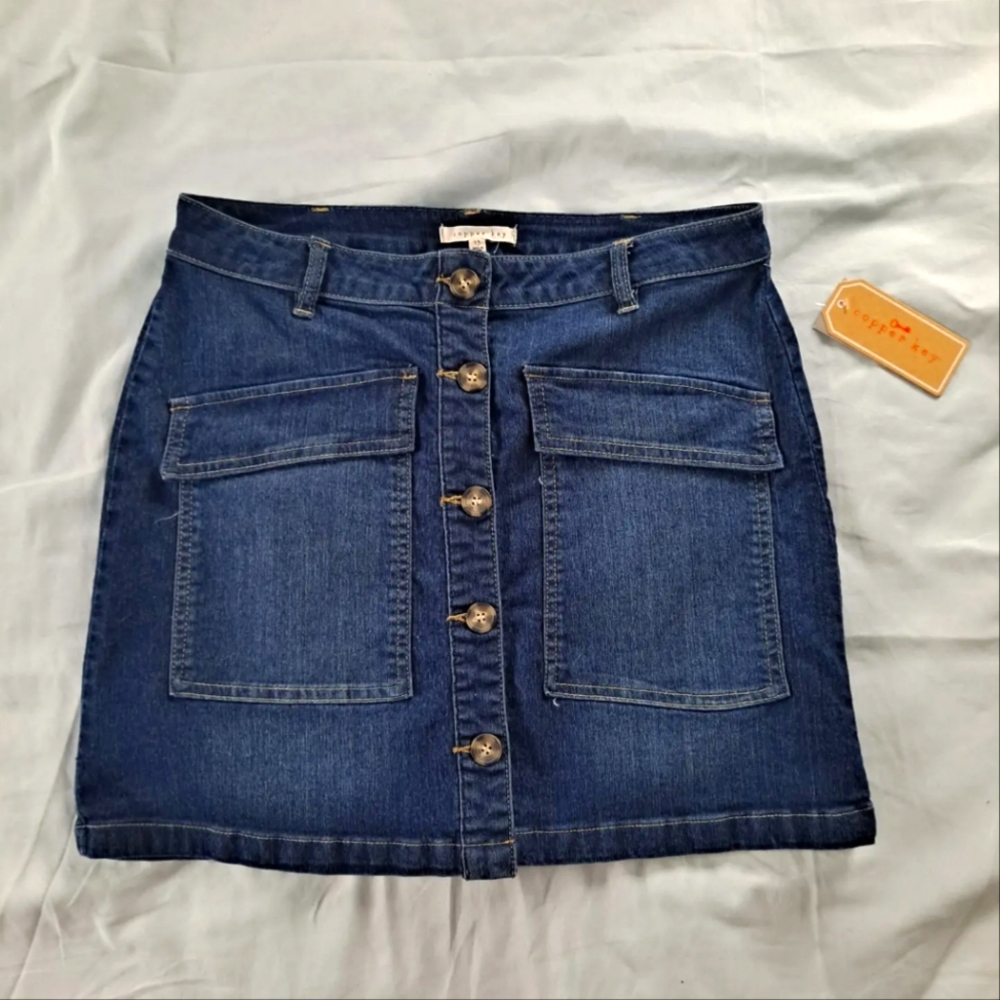 Copper Key button down denim mini skirt